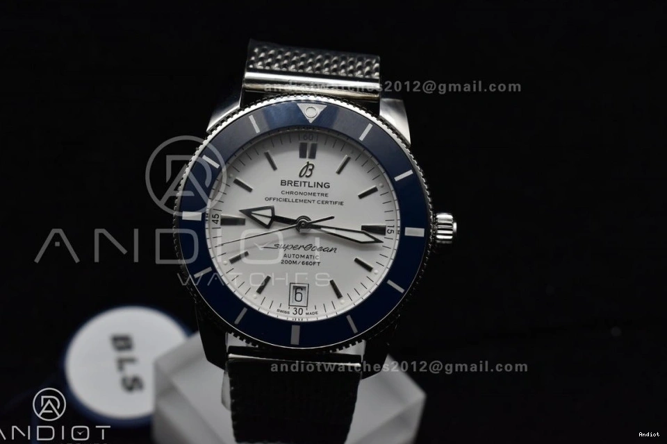 SS II White SuperOcean Blue Ceramic Bezel 42mm on SS Mesh A2824 Dial BLSF Bracelet Heritage 1115